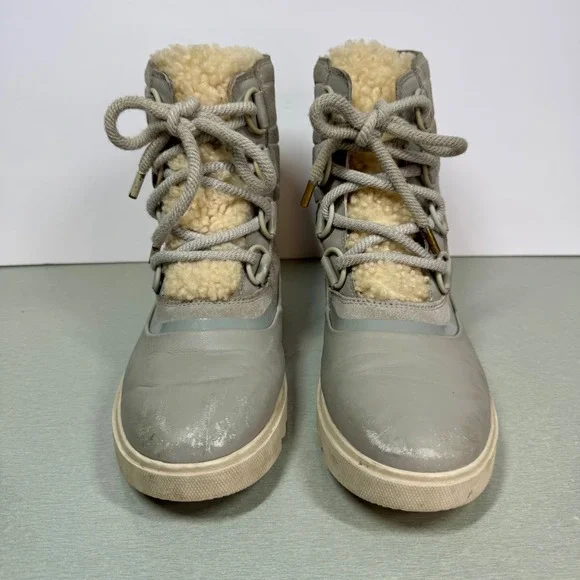 Sorel Waterproof Winter Boots Faux Fur Trim Lace Up Gray NL3926-081 Women's Sz 8 - Picture 5 of 11
